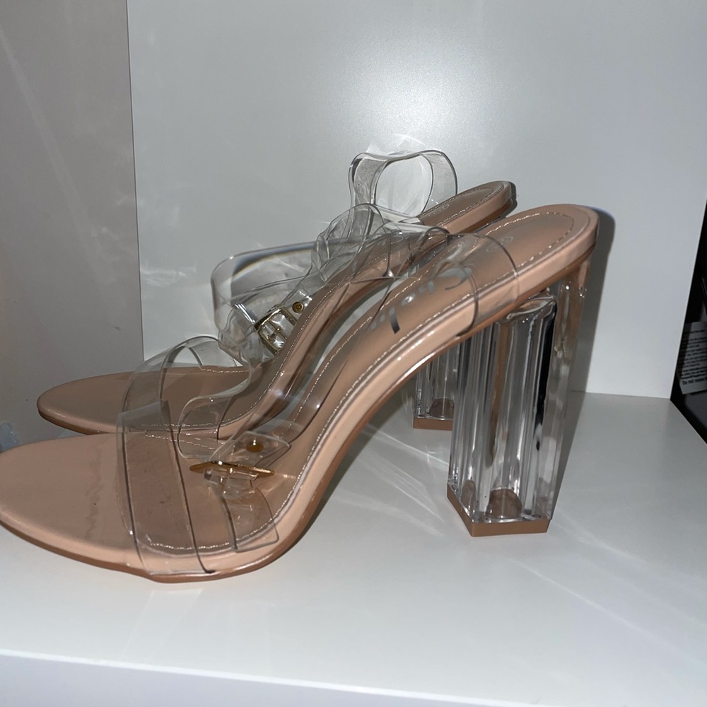 Clear Open-Toe Block Heels